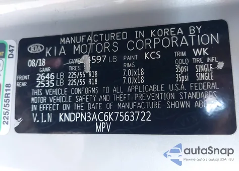 2019 Kia Sportage Ex из США, поврежденный, VIN KNDPN3AC6K7563722